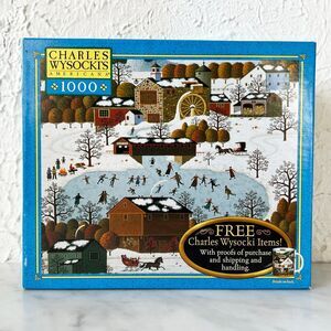 Charles Wysocki Chestnut Valley Winter Ice Skaters 1000 Piece Puzzle - Complete